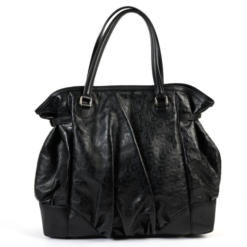 Gucci Black Horsebit Embossed Shoulder Bag