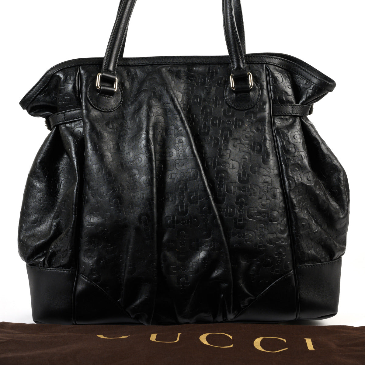 Gucci Black Horsebit Embossed Shoulder Bag