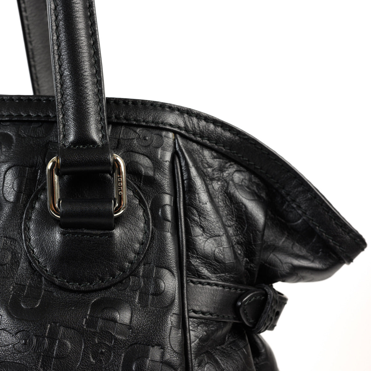Gucci Black Horsebit Embossed Shoulder Bag