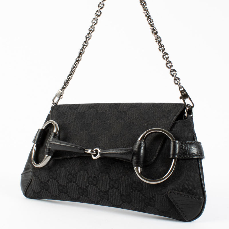 Shop 100% authentic second hand Gucci Black GG Canvas Horsebit Chain Bag on Labellov.com