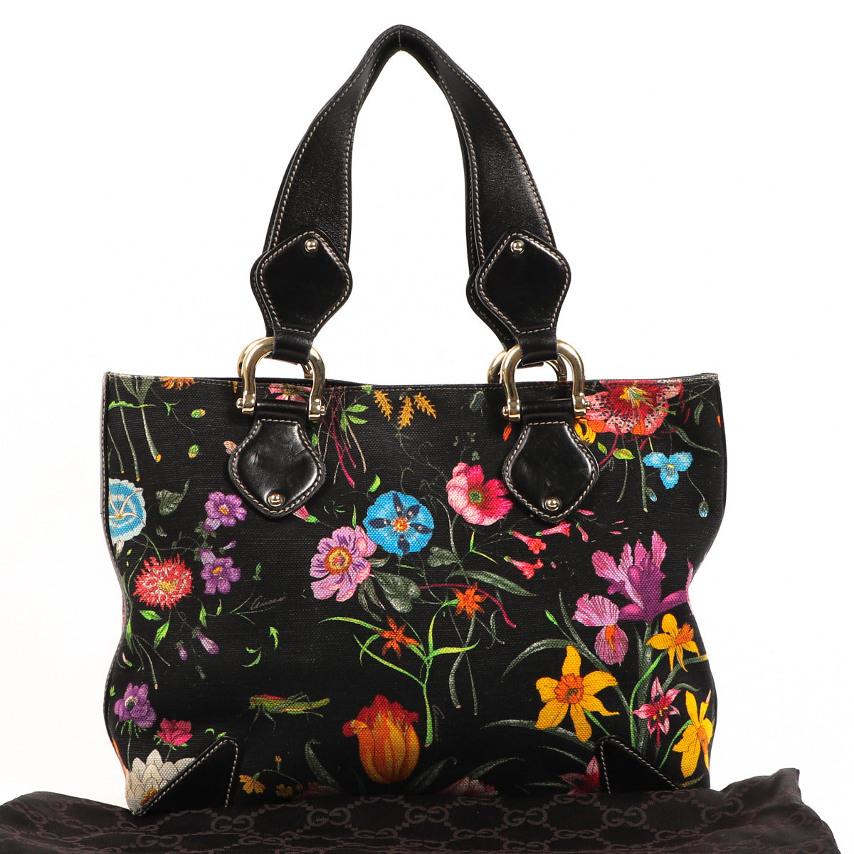 Gucci Black Floral Print Canvas Bag