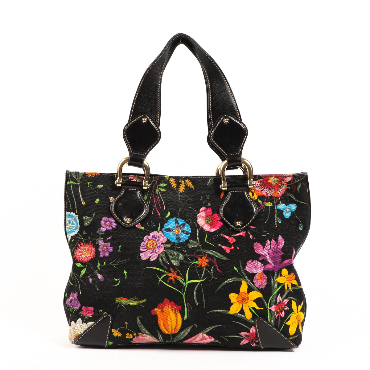 Gucci Black Floral Print Canvas Bag for the best price at Labellov secondhand luxury in Antwerp