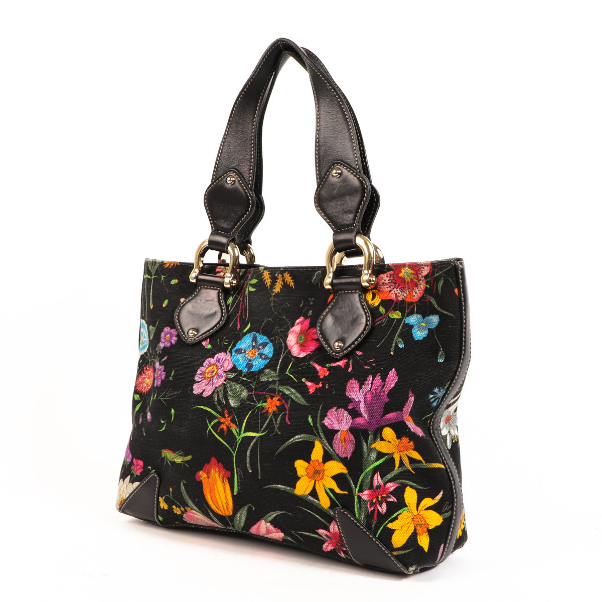 Gucci Black Floral Print Canvas Bag