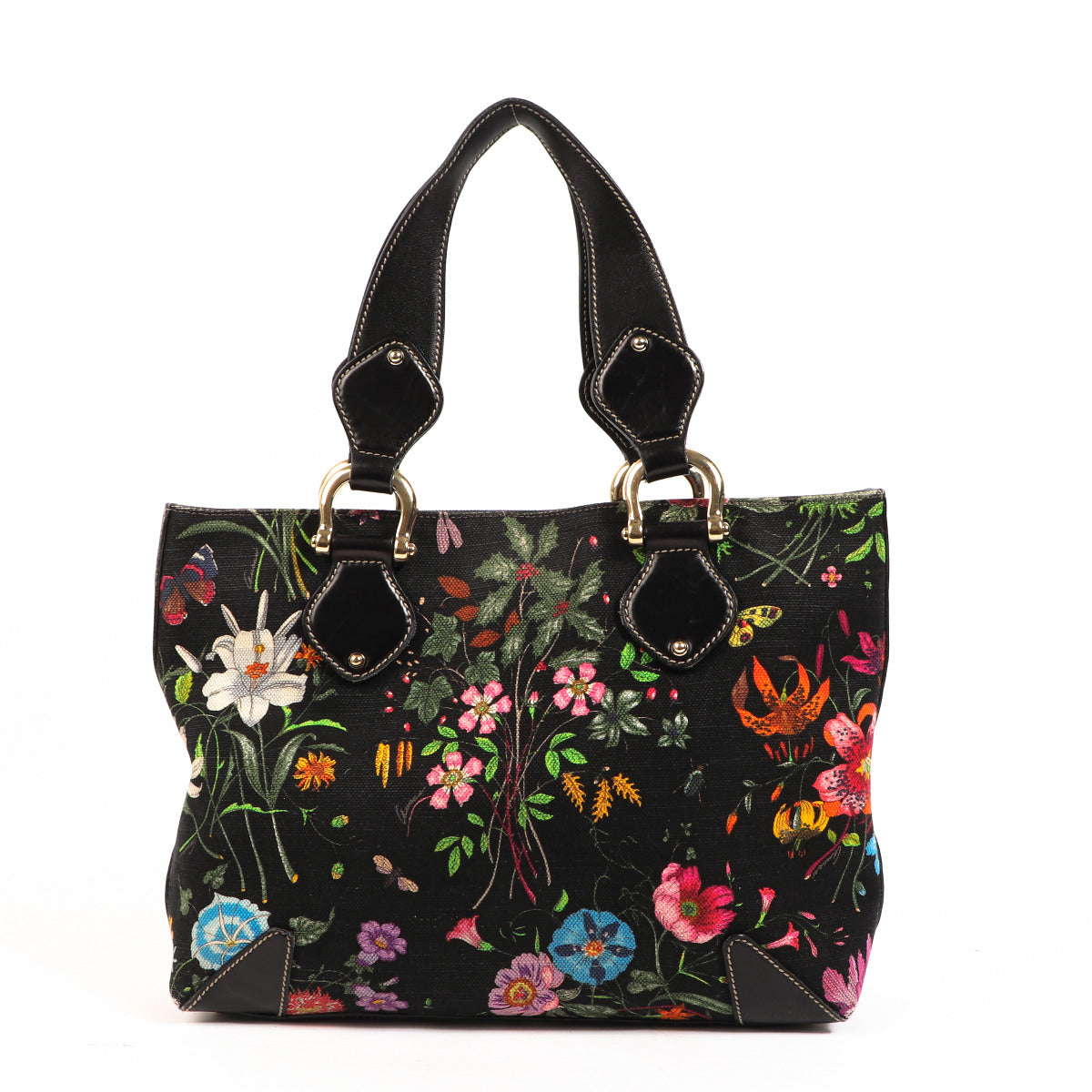 Sac Gucci en toile noire à imprimé floral