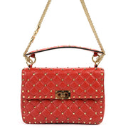 Shop safe online 100% authentic second hand Valentino Red Leather Medium Rockstud Spike Crossbody Bag in very good condition at Labellov in Antwerp.