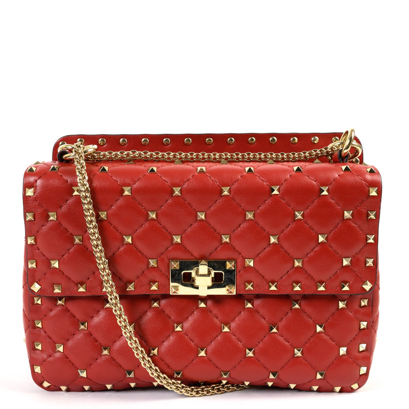 Shop safe online 100% authentic second hand Valentino Red Leather Medium Rockstud Spike Crossbody Bag in very good condition at Labellov in Antwerp.