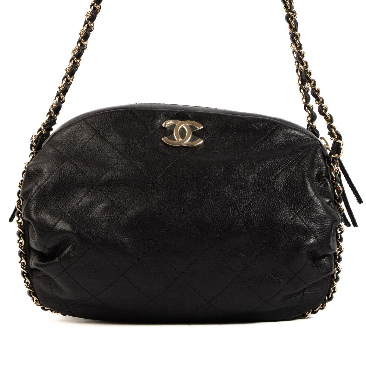 Shop safe online at Labellov this 100% authentic second hand Chanel Black Quilted Calfskin Leather Bowling Shoulder Bag