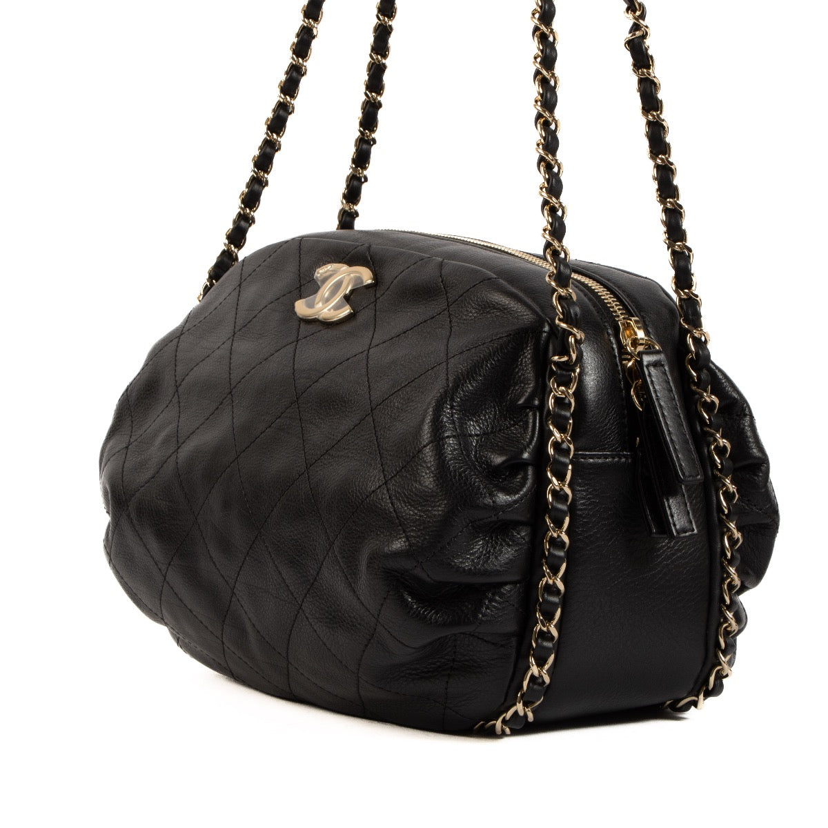 Shop safe online at Labellov this 100% authentic second hand Chanel Black Quilted Calfskin Leather Bowling Shoulder Bag