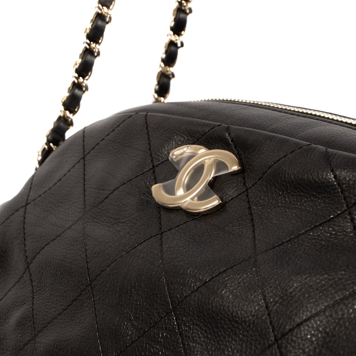 Shop safe online at Labellov this 100% authentic second hand Chanel Black Quilted Calfskin Leather Bowling Shoulder Bag
