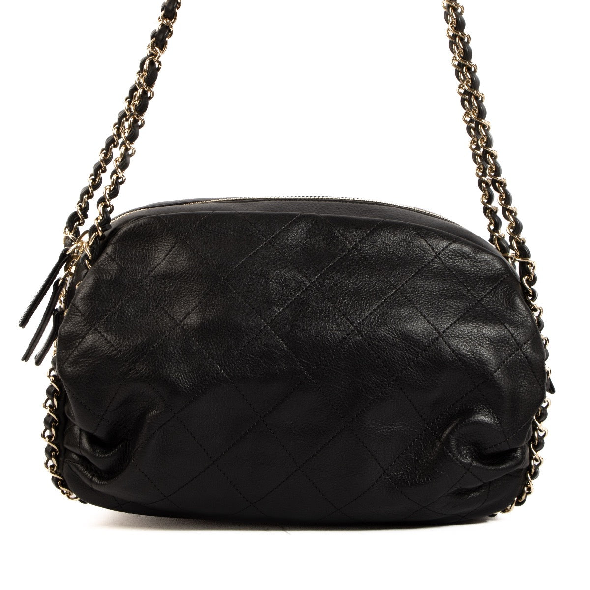 Shop safe online at Labellov this 100% authentic second hand Chanel Black Quilted Calfskin Leather Bowling Shoulder Bag