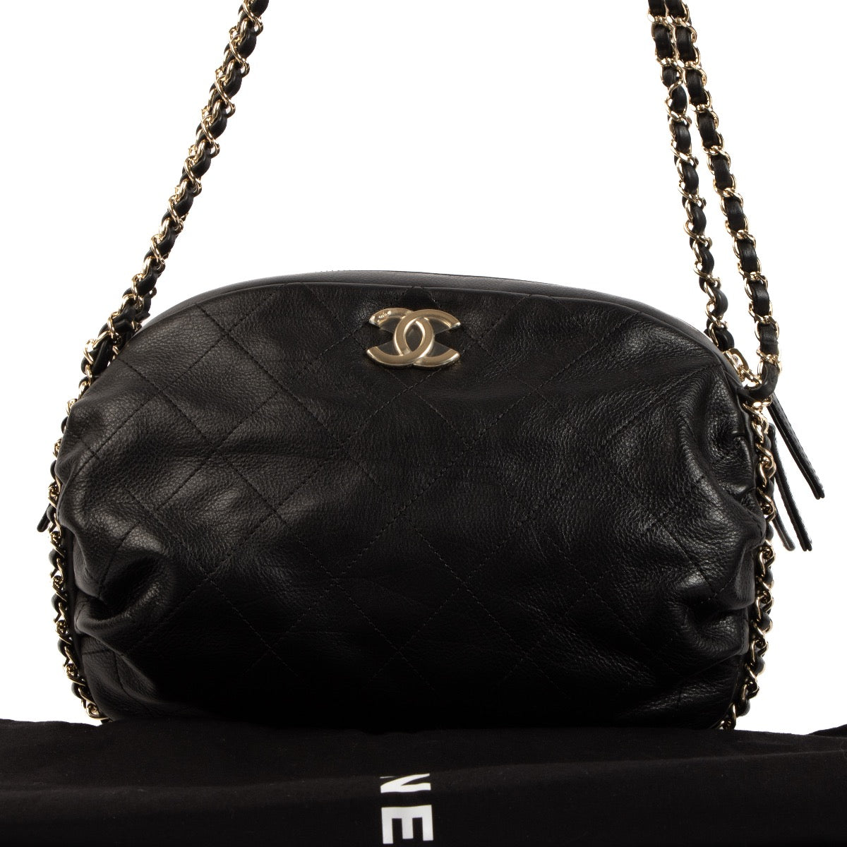 Shop safe online at Labellov this 100% authentic second hand Chanel Black Quilted Calfskin Leather Bowling Shoulder Bag