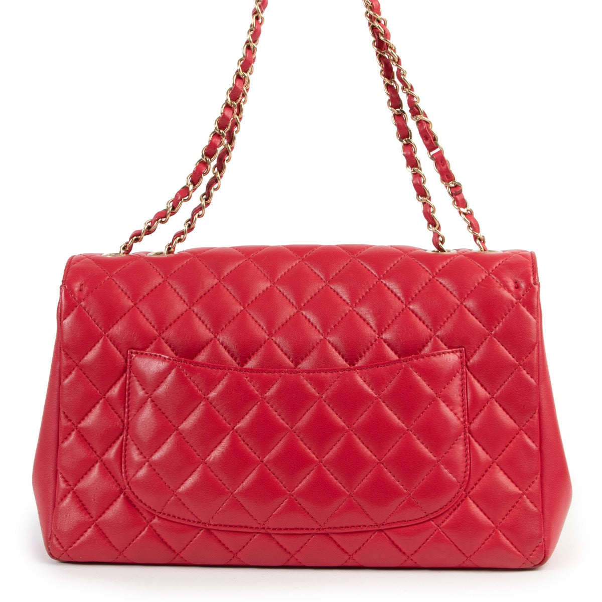 Shop safe online at Labellov in Antwerp this 100% authentic second hand Chanel Timeless Jumbo Raspberry Quilted Leather Flap Bag