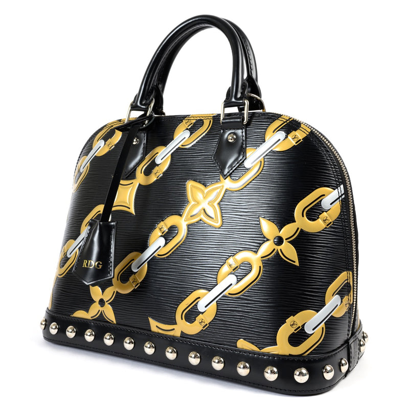 Shop safe online at Labellov in Antwerp this 100% authentic second hand Louis Vuitton Black Alma Chains Top handle