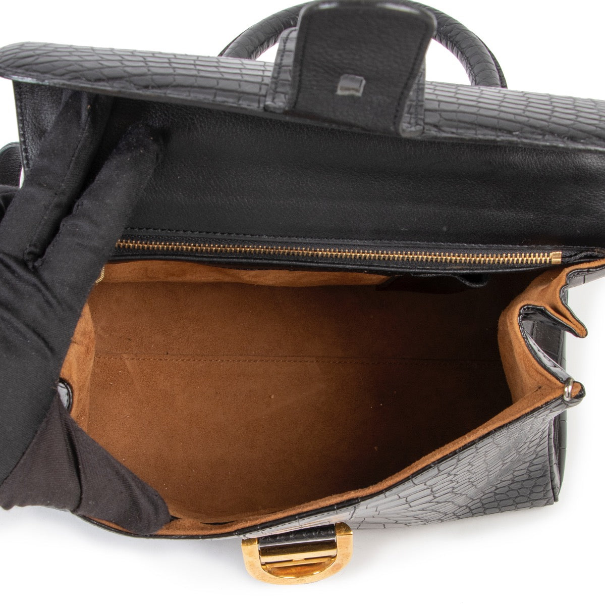 Delvaux Brillant MM Crocodile Mat Noir + Bandoulière