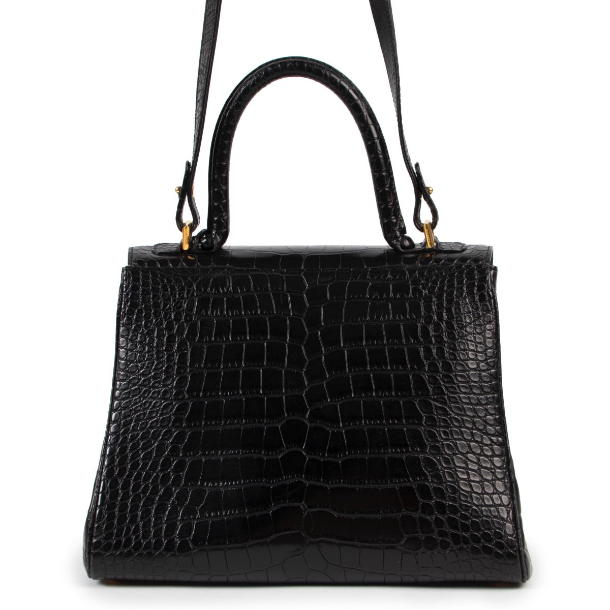 Delvaux Brillant MM Crocodile Mat Noir + Bandoulière