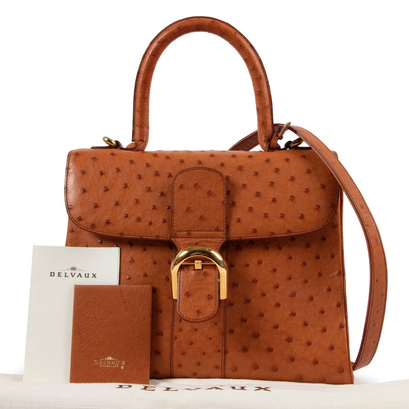 shop safe online for the best price hard to find Delvaux Cognac Ostrich MM Brillant + Strap