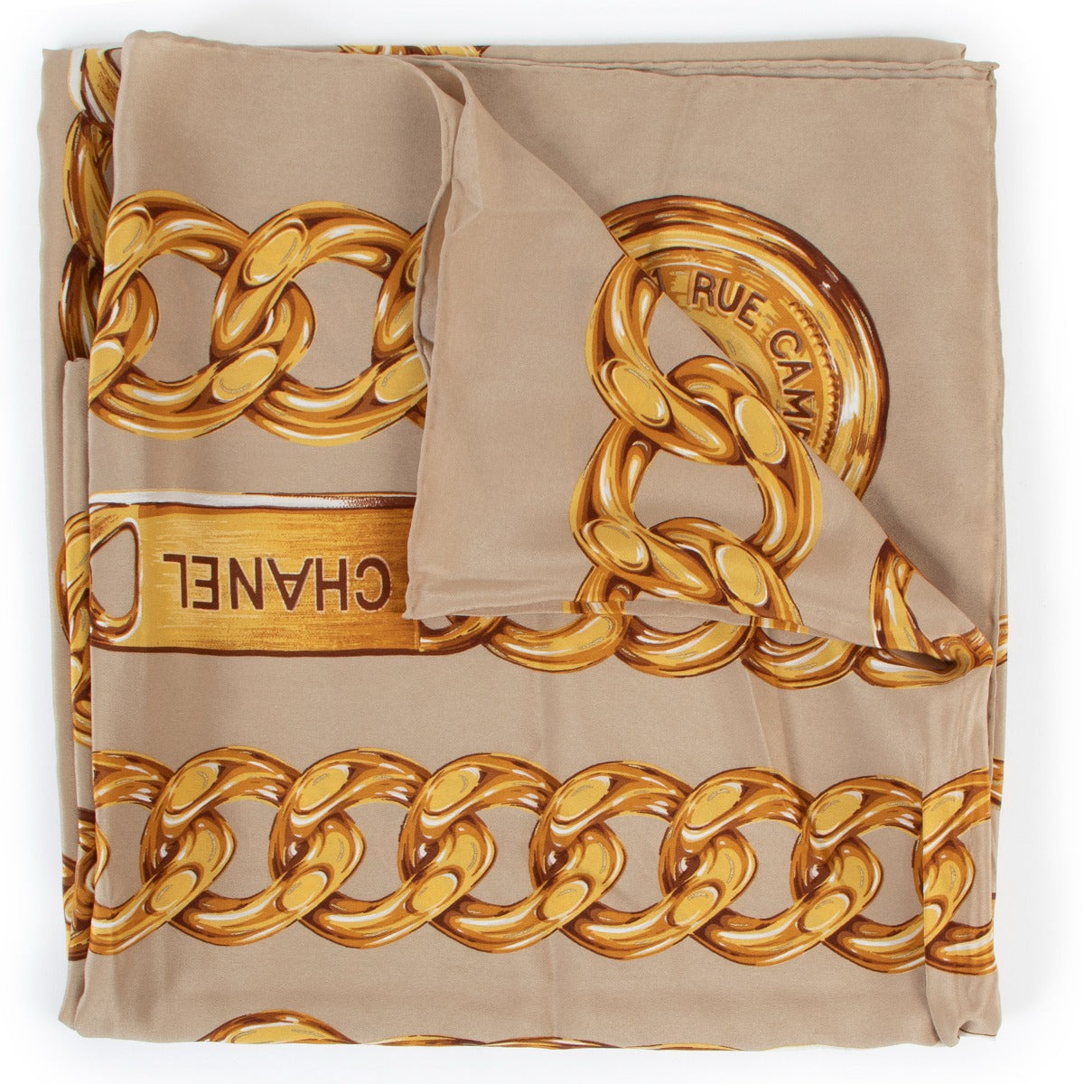 Chanel Vintage Gold Chain Medaillon XL Silk Scarf