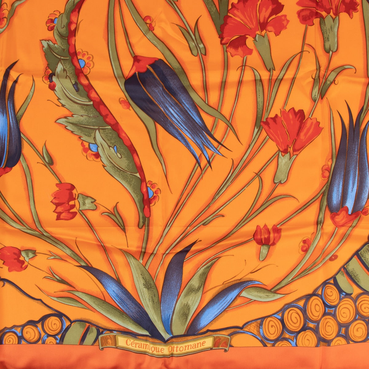 Hermès Céramique Ottomane Carré 90 Silk Orange Scarf