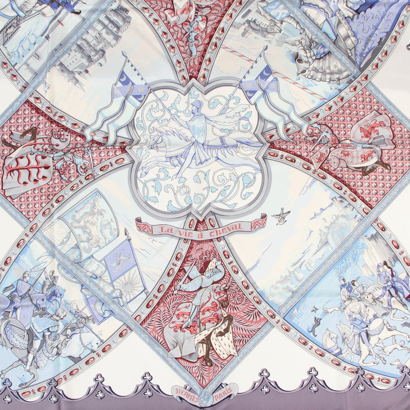 Hermès La Vie à Cheval Carré 90 Silk Blue Scarf
