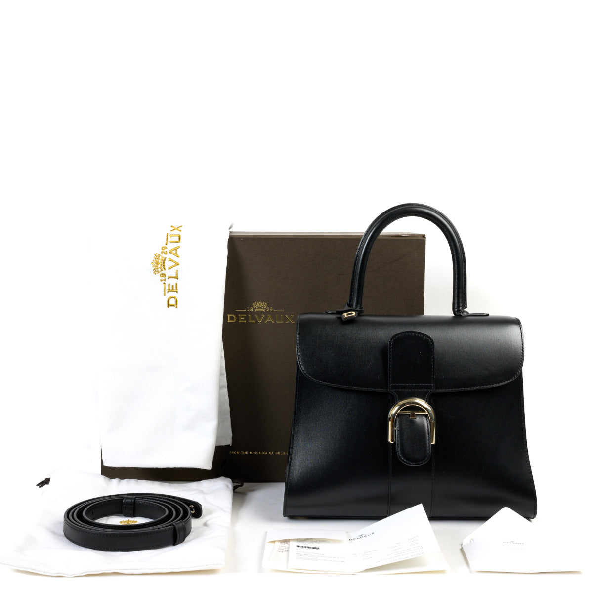 Delvaux Black Boxcalf Brillant MM + Bandoulière