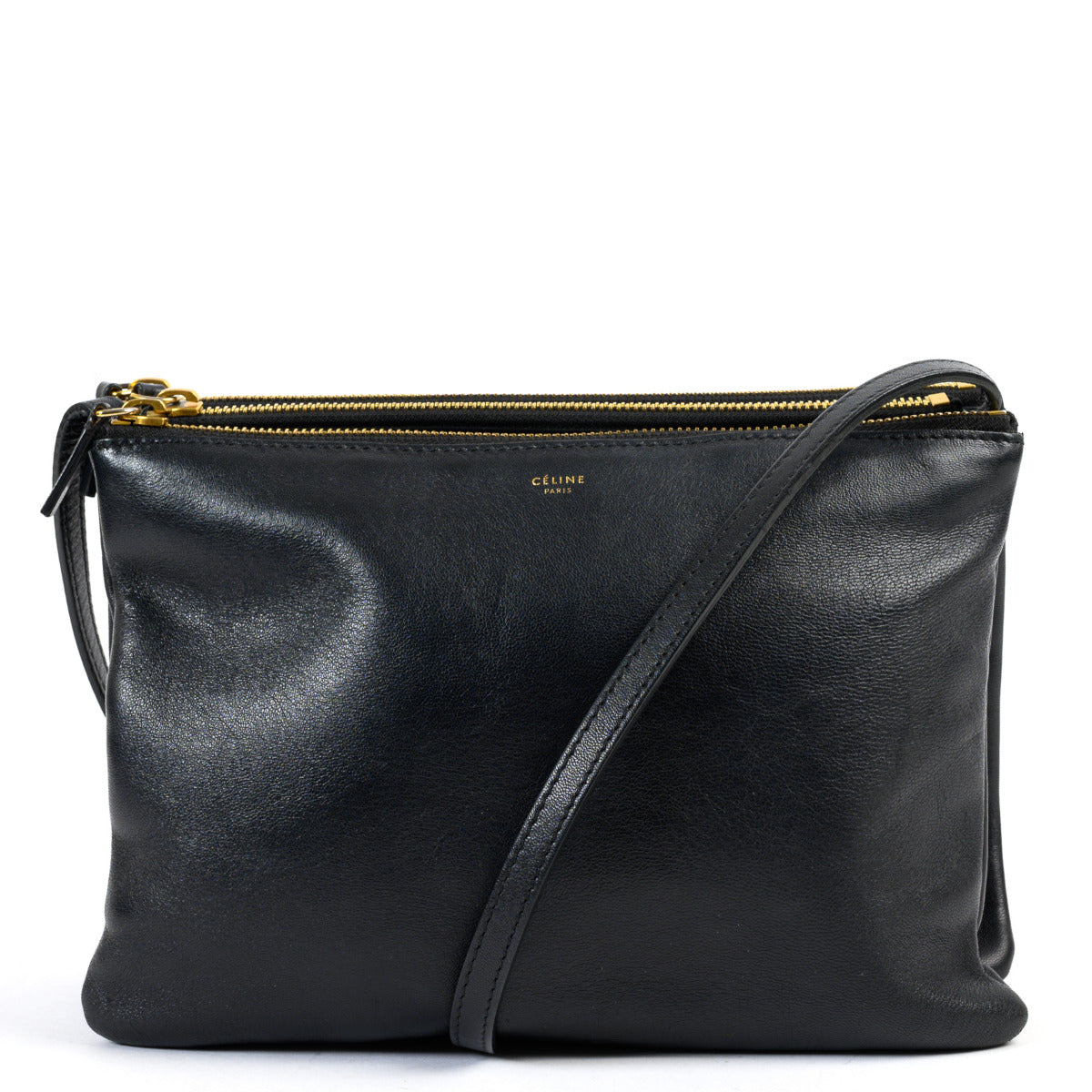 Céline Trio Zwart Lederen Crossbody Tas