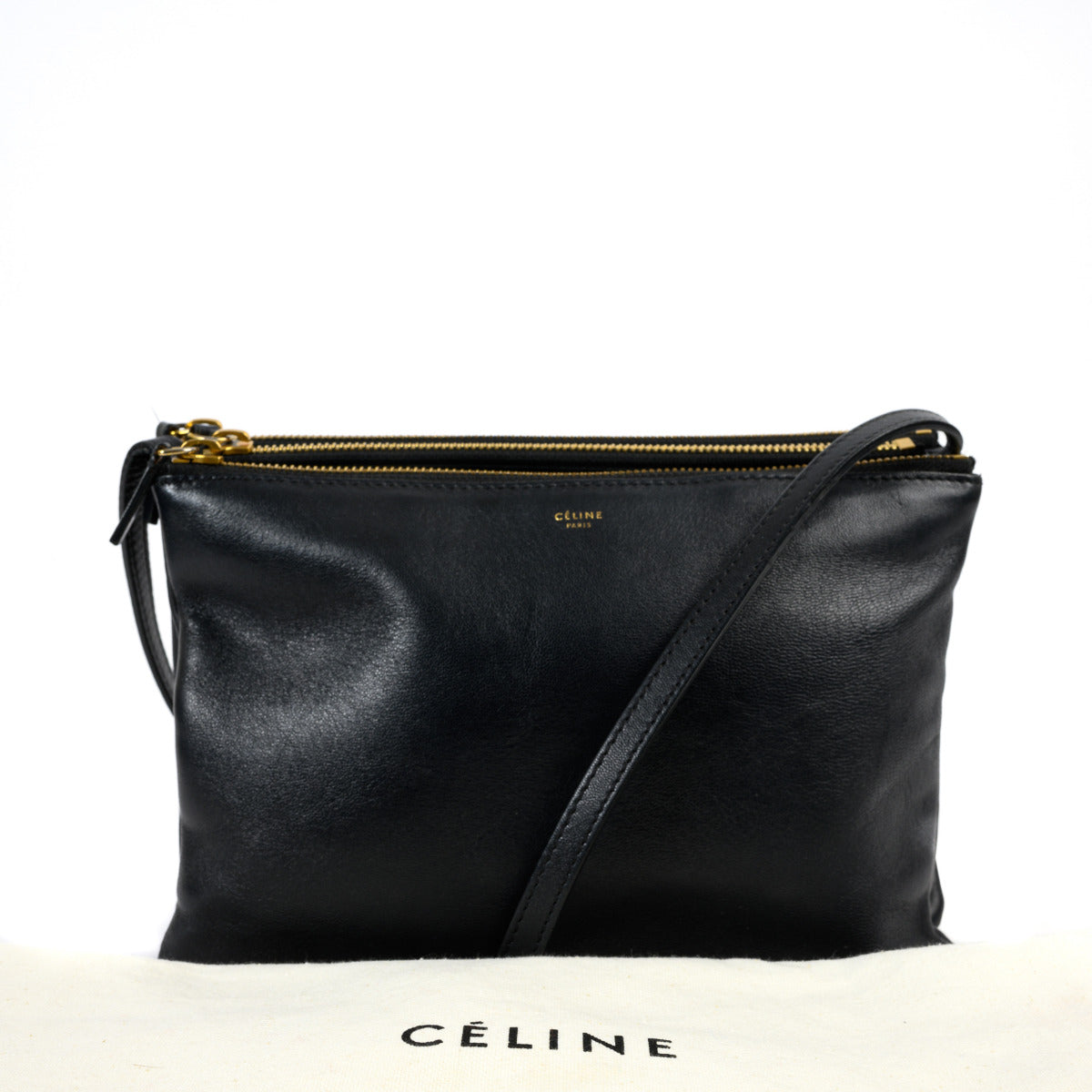 Céline Trio Zwart Lederen Crossbody Tas