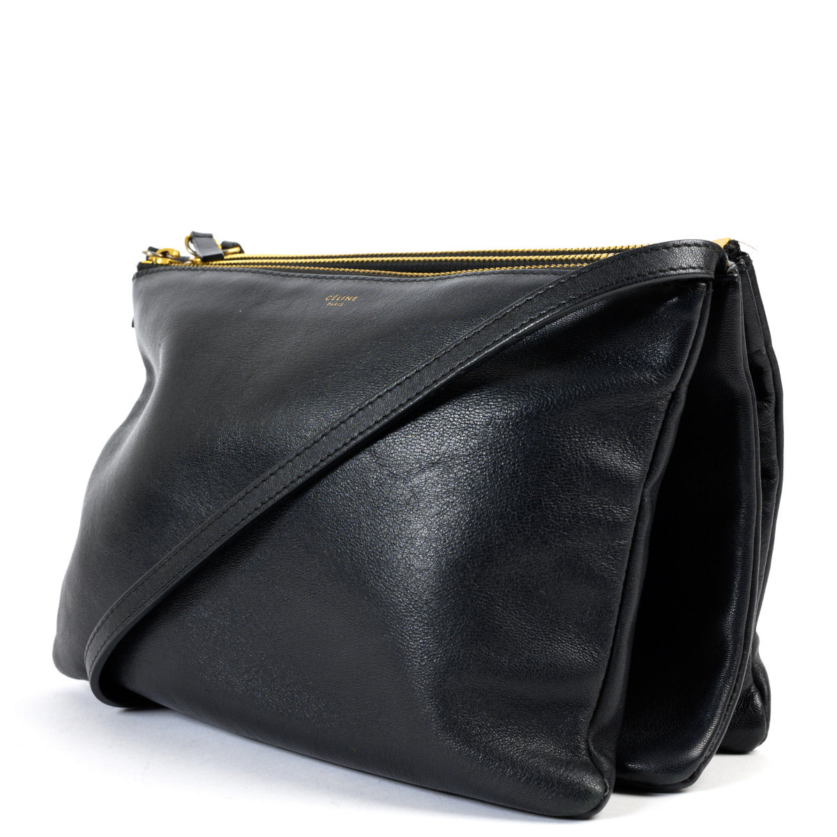 Céline Trio Zwart Lederen Crossbody Tas