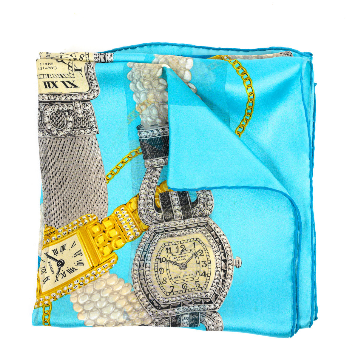 Foulard de montre en mousseline de soie bleue Cartier