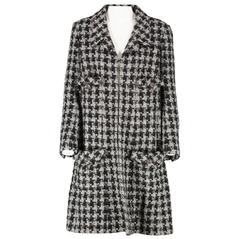 Chanel 22K Runway Black Tweed Long Coat