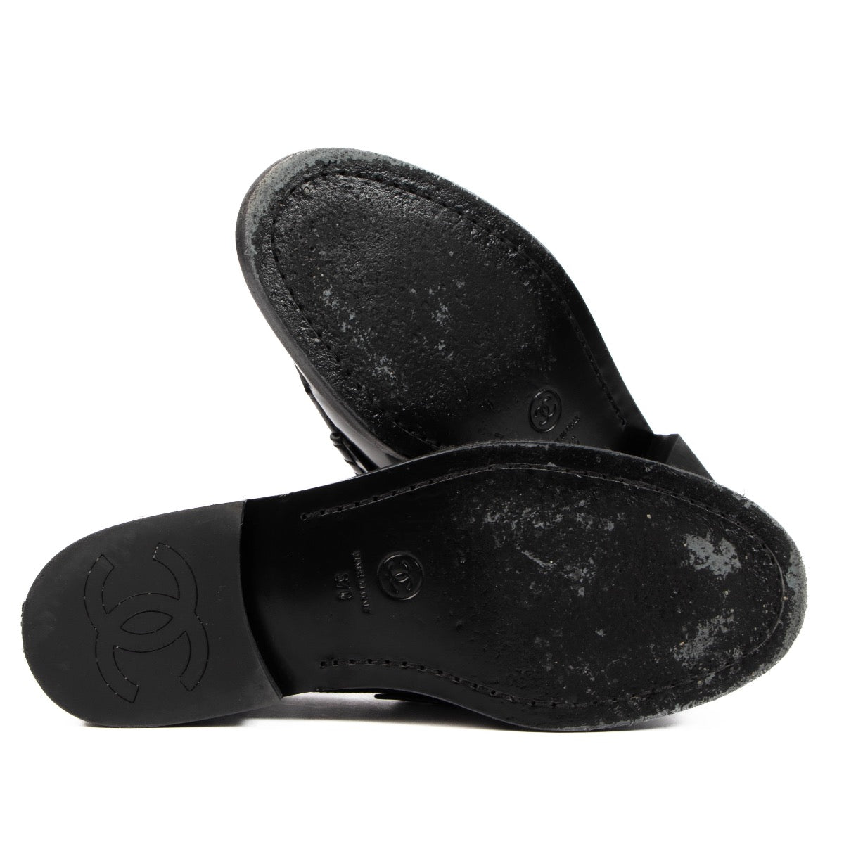 shop 100% authentic second hand Chanel Black Logo Loafers - Size 37 on Labellov.com