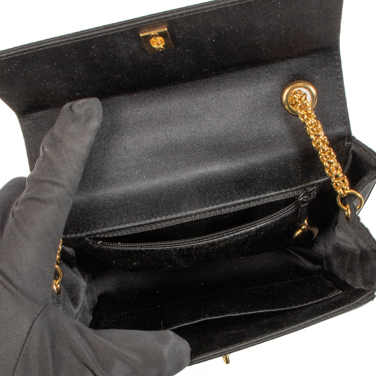 shop 100% authentic second hand Chanel Black Satin Bijoux Chain Clutch Bag on Labellov.com