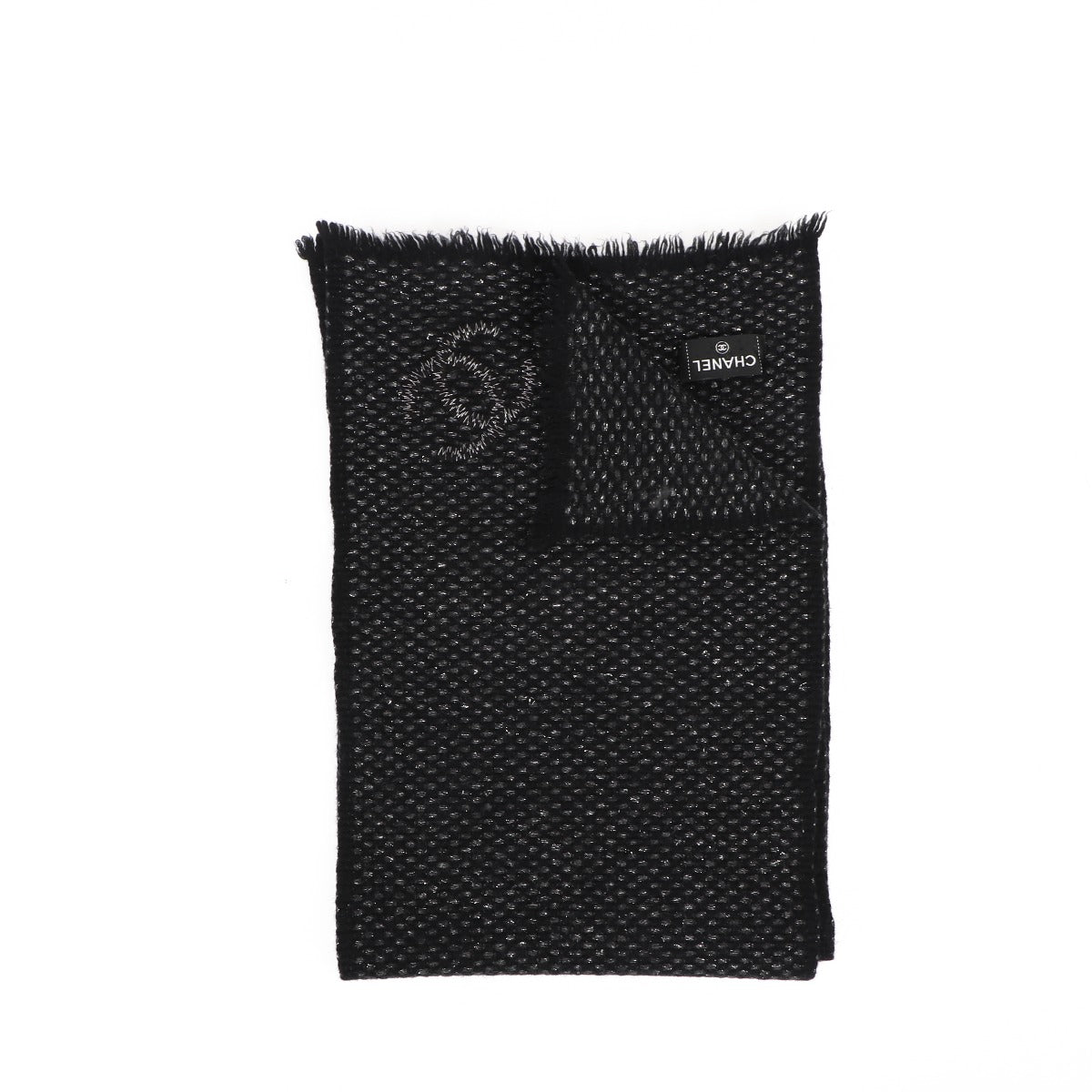 Chanel Black Lamé Fringe Scarf