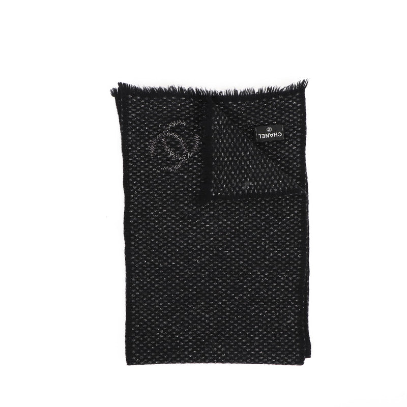 Chanel Black Lamé Fringe Scarf