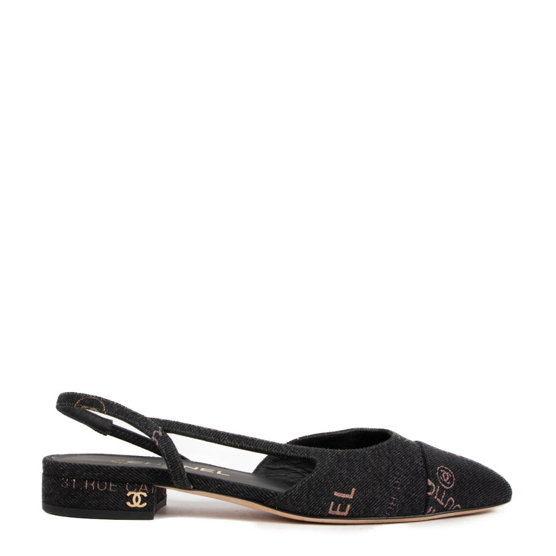 Chanel Denim Logo Slingbacks - Size 38