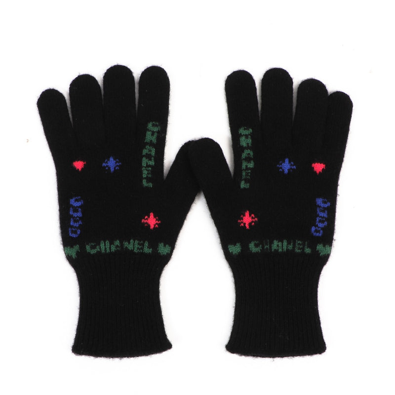 Chanel Logo Black Wool/Cashmere Gloves