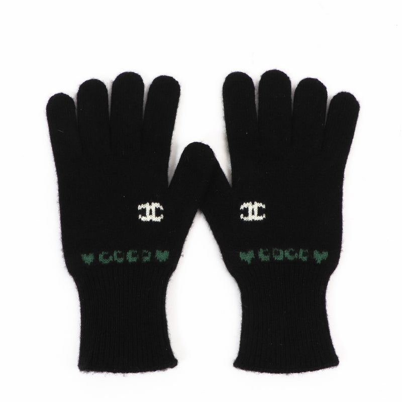 Chanel Logo Black Wool/Cashmere Gloves