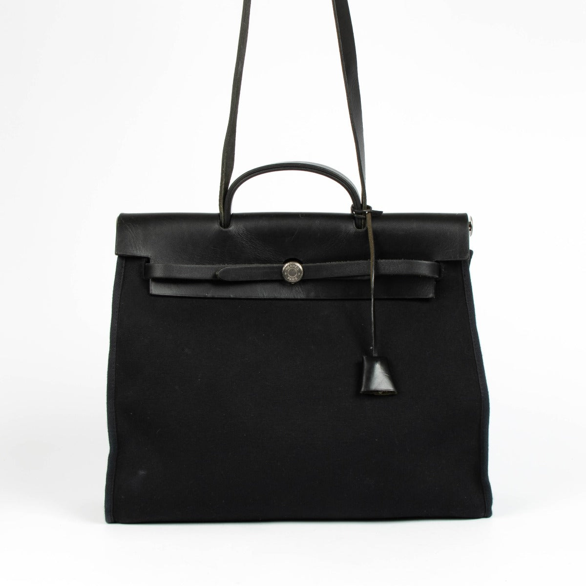 Authentic pre-loved Hermès Herbag 39 2-In-1 Black Canvas/Leather Bag on Labellov.com