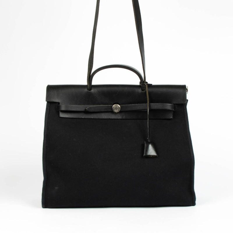 Authentic pre-loved Hermès Herbag 39 2-In-1 Black Canvas/Leather Bag on Labellov.com