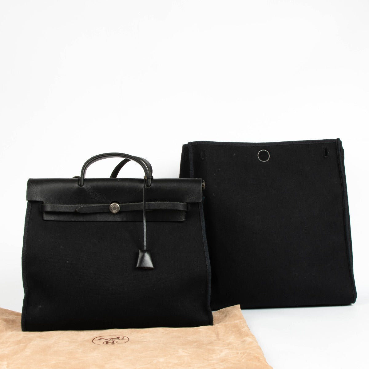 Authentic pre-loved Hermès Herbag 39 2-In-1 Black Canvas/Leather Bag on Labellov.com