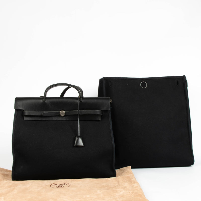 Authentic pre-loved Hermès Herbag 39 2-In-1 Black Canvas/Leather Bag on Labellov.com