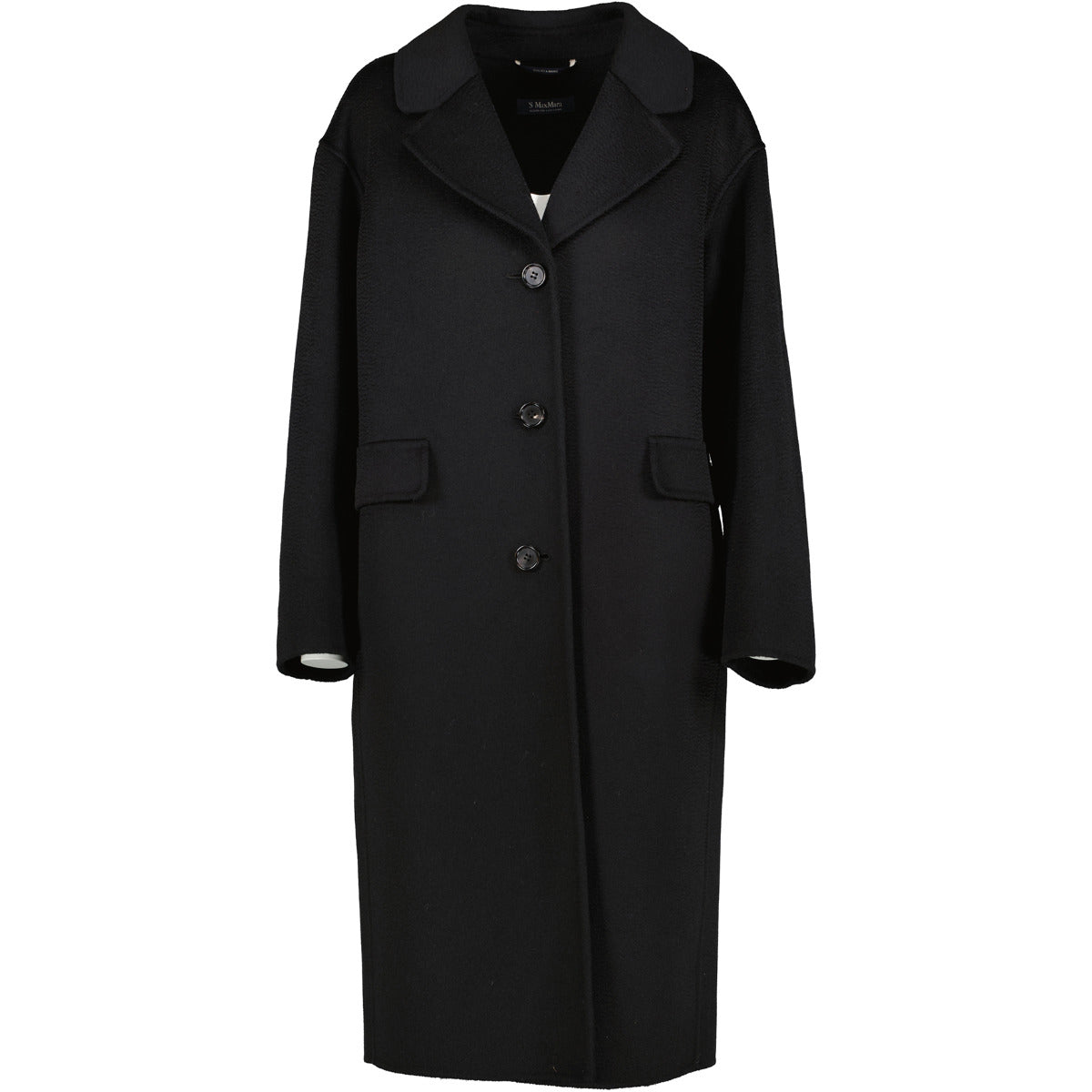 'S Max Mara Black Cashmere Blend Long Coat - Size FR34