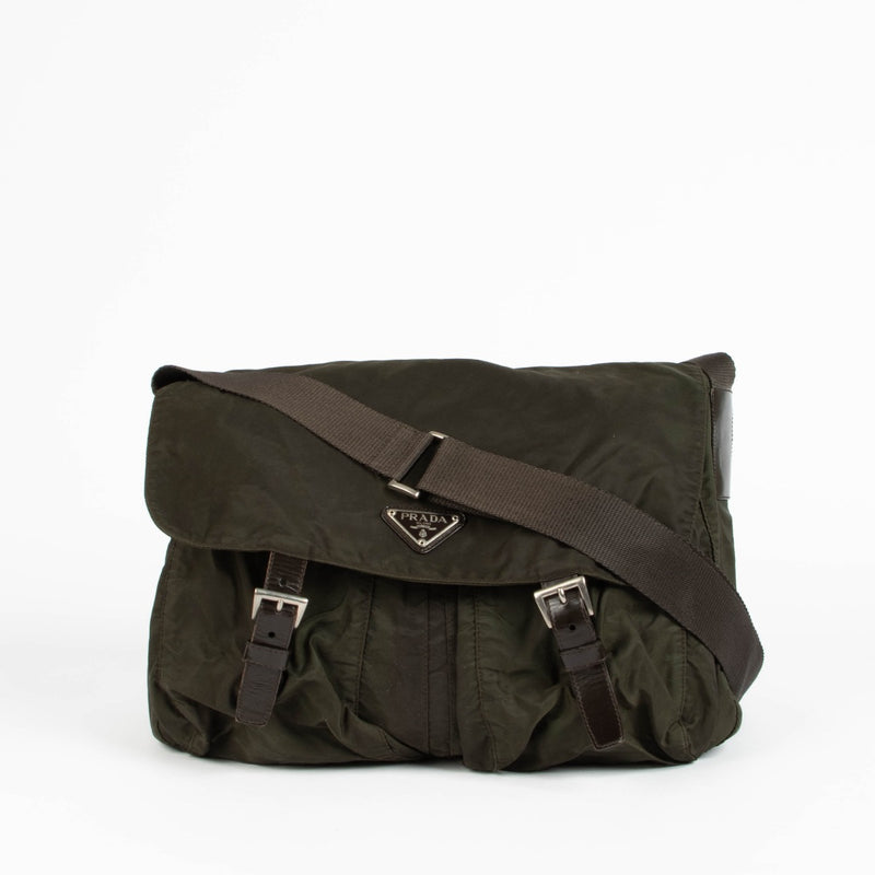 Authentic pre-loved Prada Green Nylon Messenger Shoulder Bag on Labellov.com