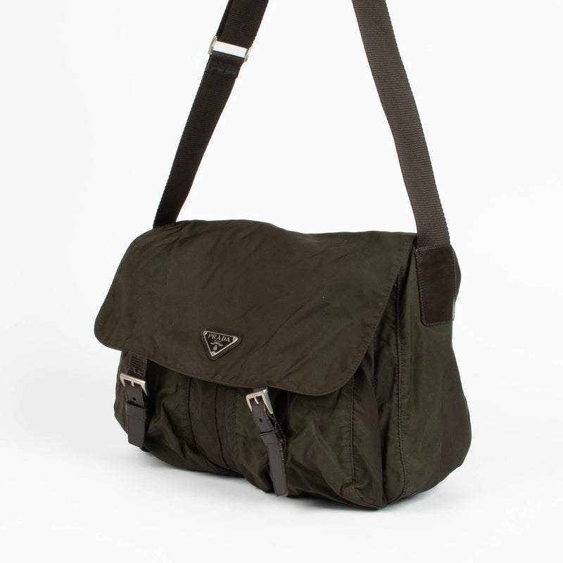 Authentic pre-loved Prada Green Nylon Messenger Shoulder Bag on Labellov.com