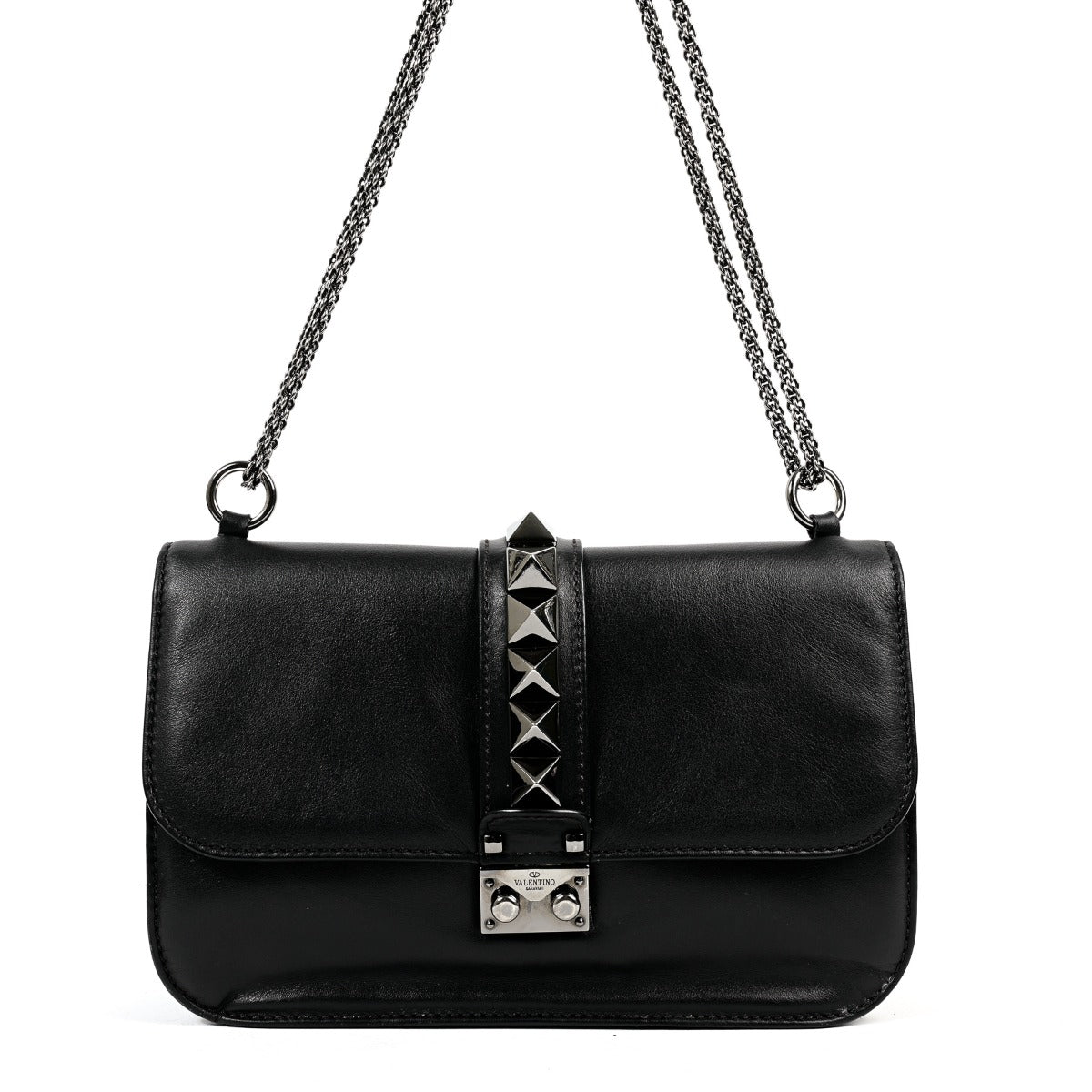 Valentino Garavani Black Medium Glam Lock Shoulder Bag