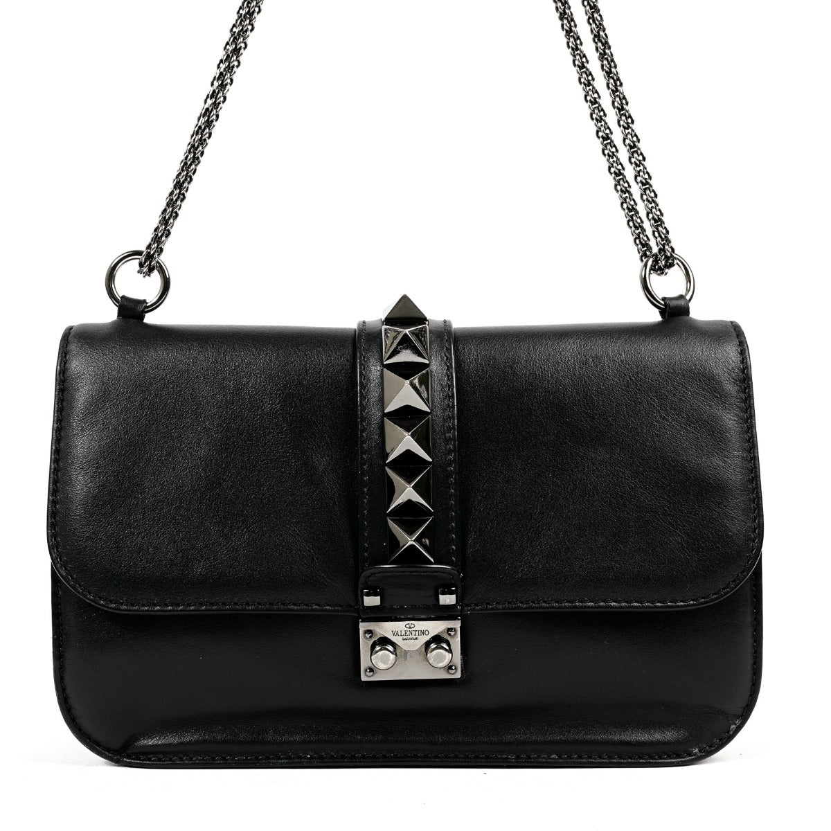 Valentino Garavani Black Medium Glam Lock Shoulder Bag
