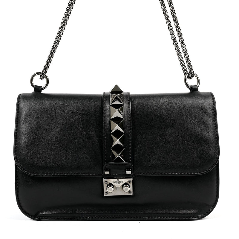 Valentino Garavani Black Medium Glam Lock Shoulder Bag