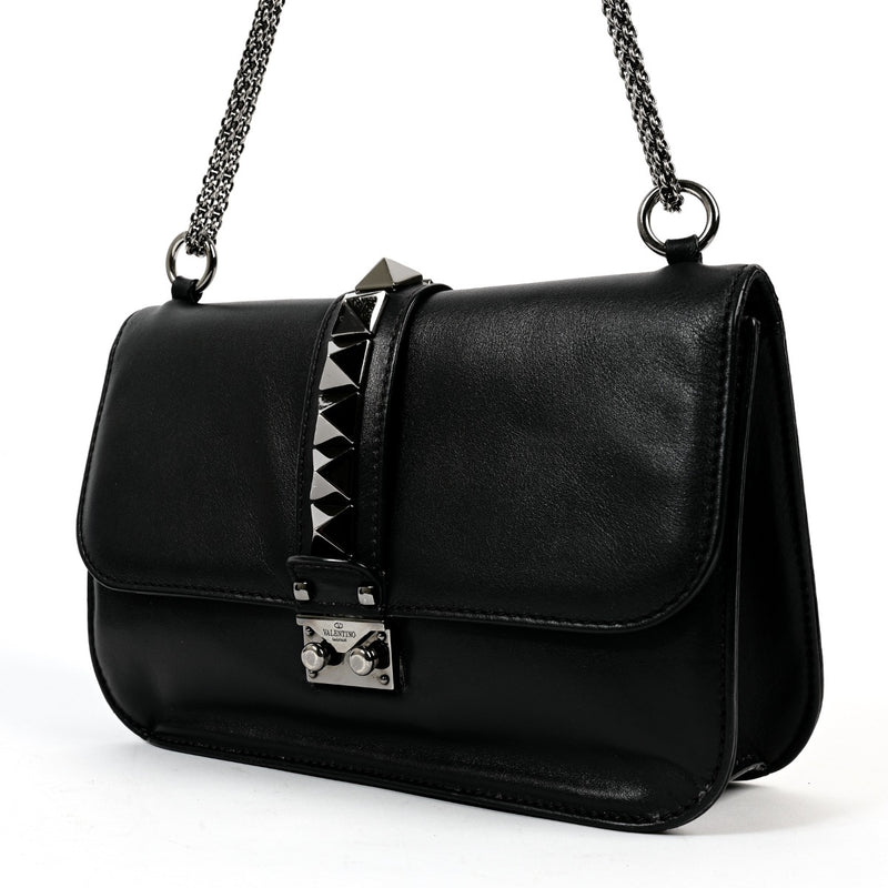 Valentino Garavani Black Medium Glam Lock Shoulder Bag
