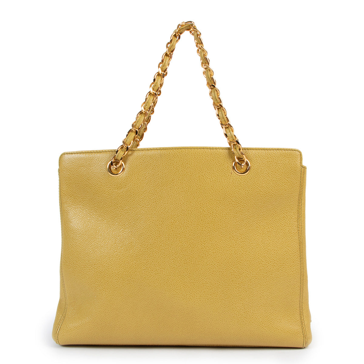 Shop safe online at Labellov in Antwerp this 100% authentic second hand Chanel Mustard Caviar Leather Top Handle