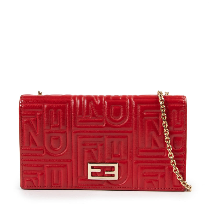 Fendi Red Leather Wallet On a Chain