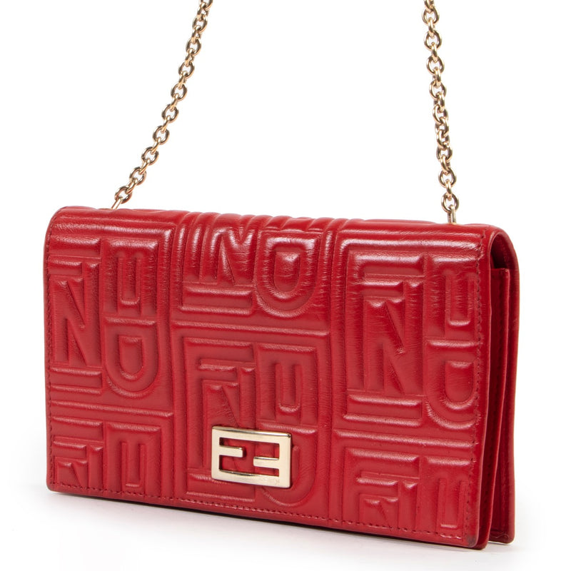 Fendi Red Leather Wallet On a Chain
